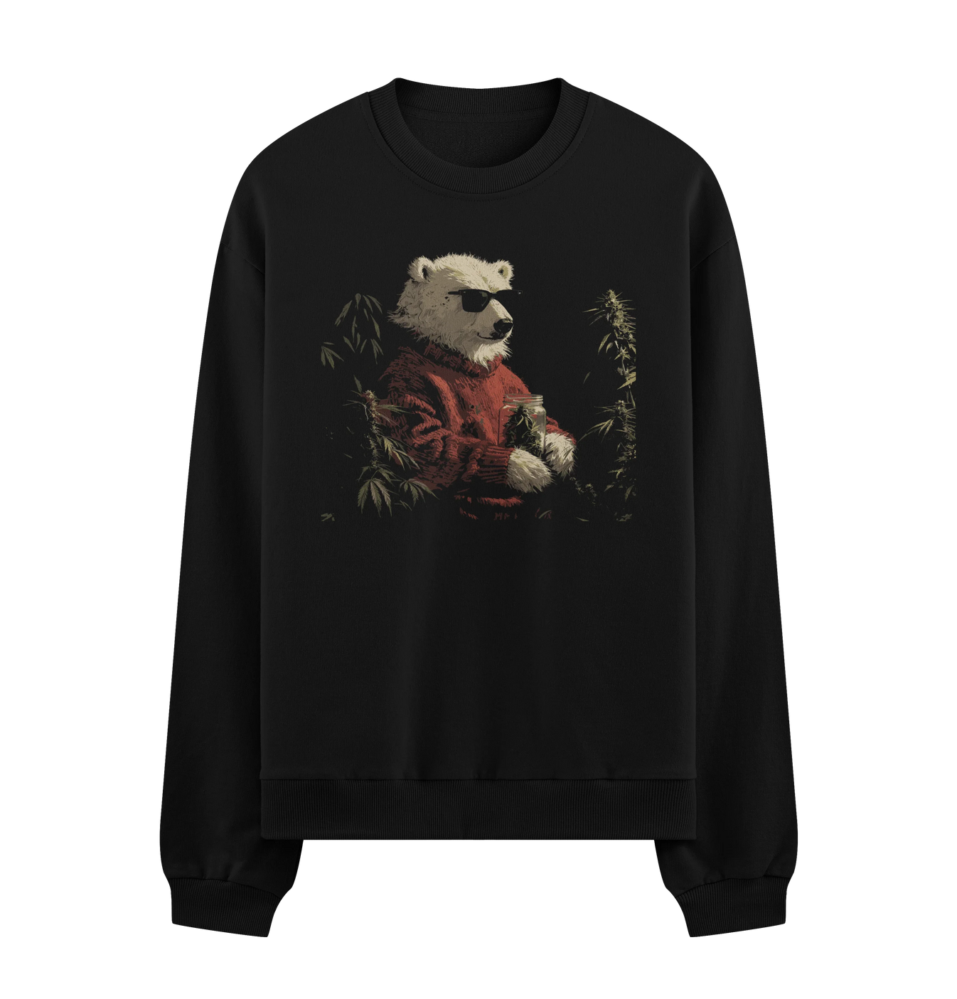 Cannabis artwork on PRDGY sweatshirt