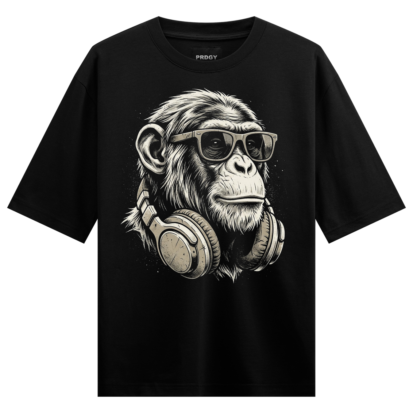 Monkey Vibes Oversized T-Shirt by PRDGY — Cool chimp graphic with sunglasses and headphones, urban design