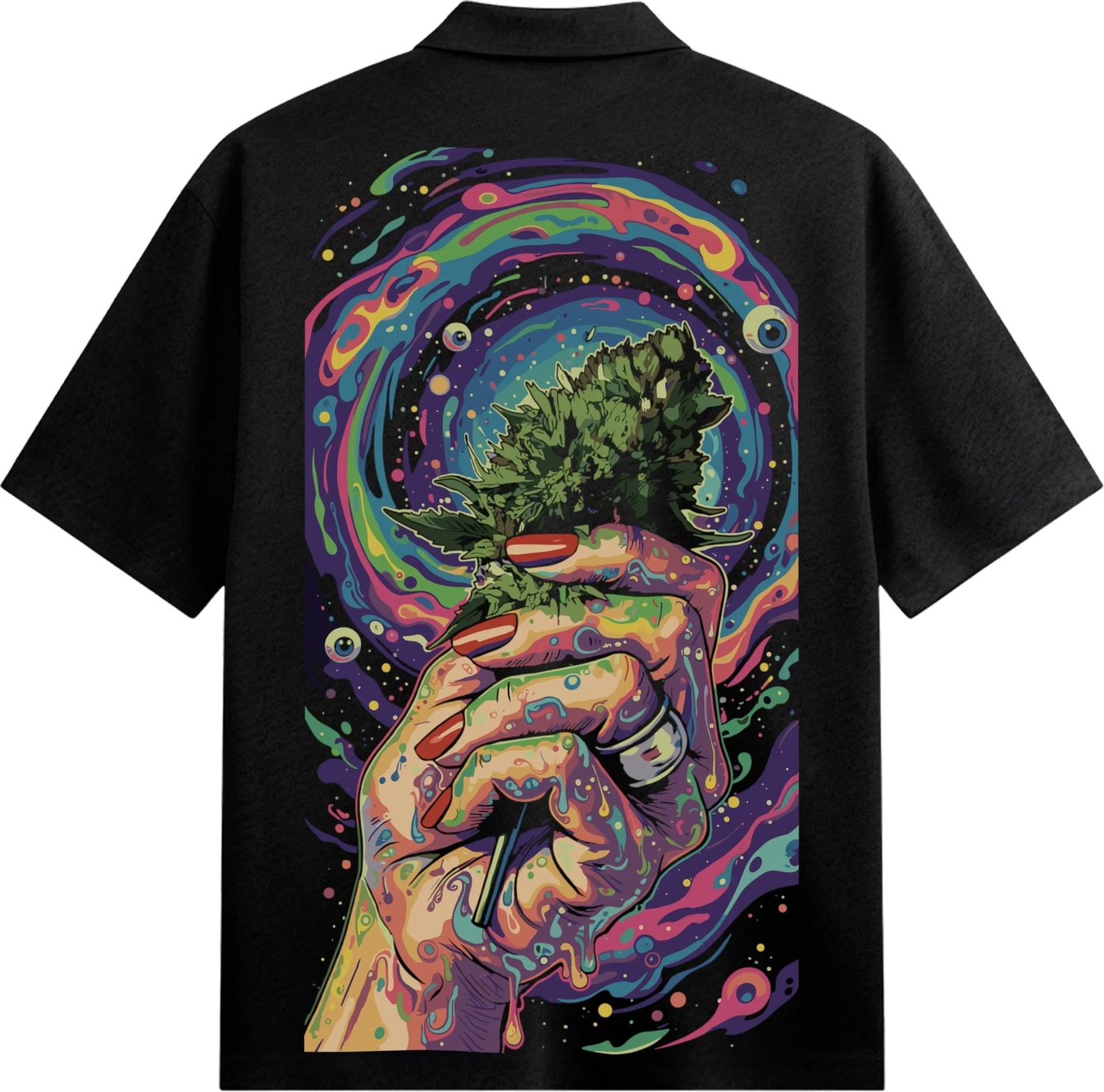 Cannabis artwork on PRDGY oversized t-shirt