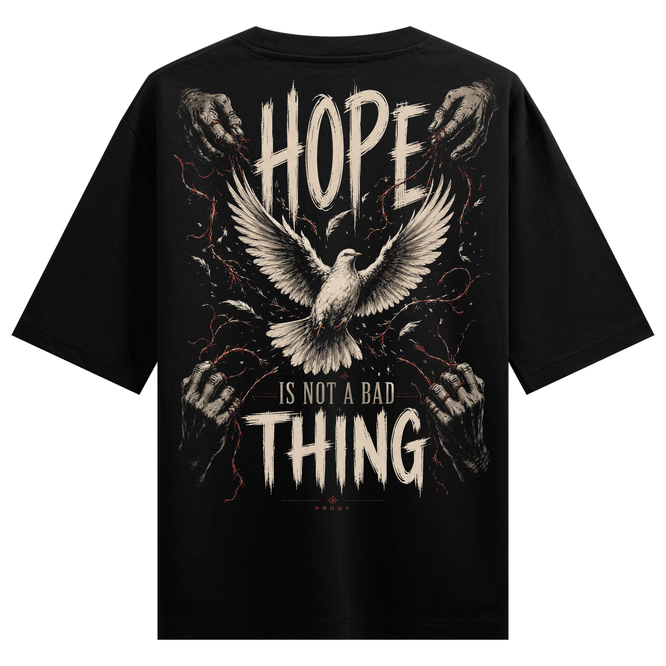 Optimism T-Shirt by PRDGY — dove with wings surrounded by thorny vines, inspirational design