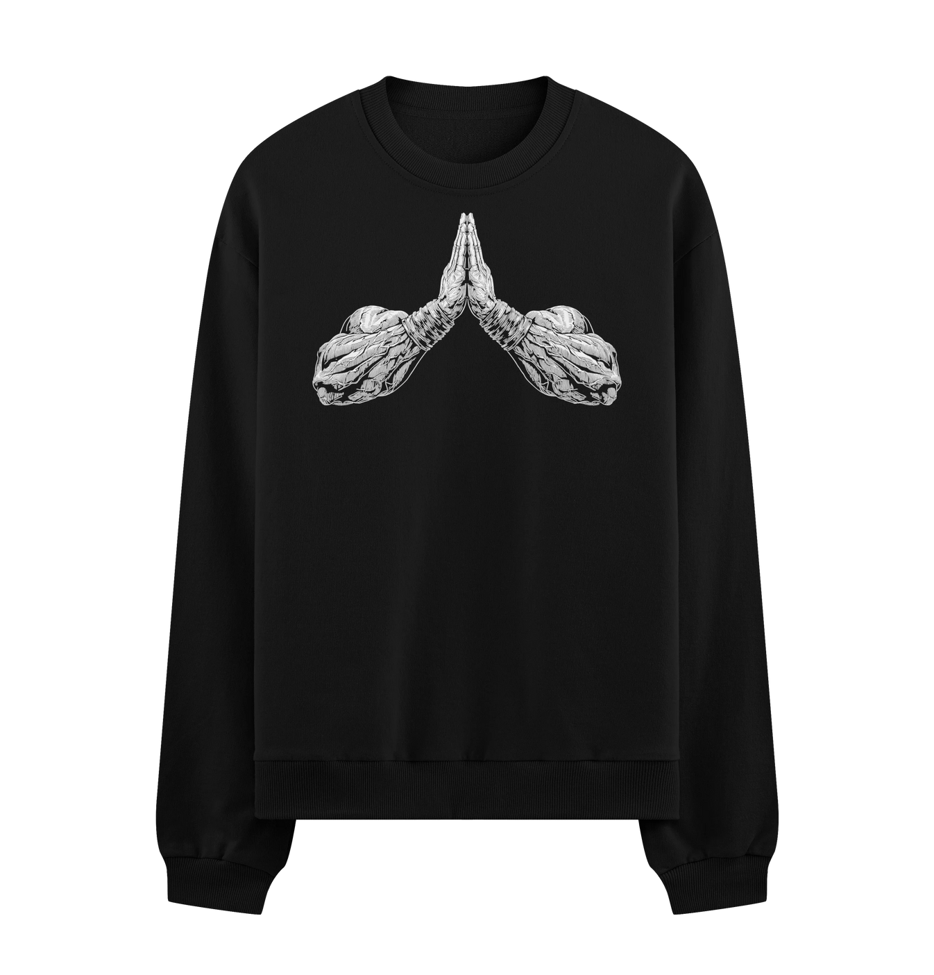 Praying Hands artwork on PRDGY sweatshirt