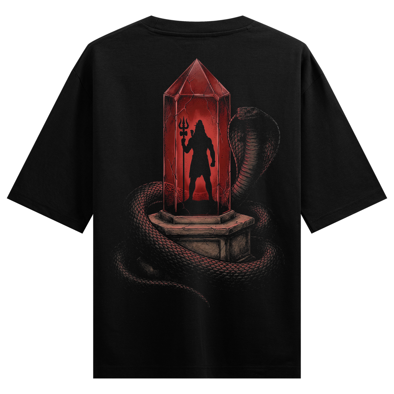 Serpent Shrine Oversized T-Shirt by PRDGY — dark mystical design featuring divine cobra and red shrine, dark aesthetic design