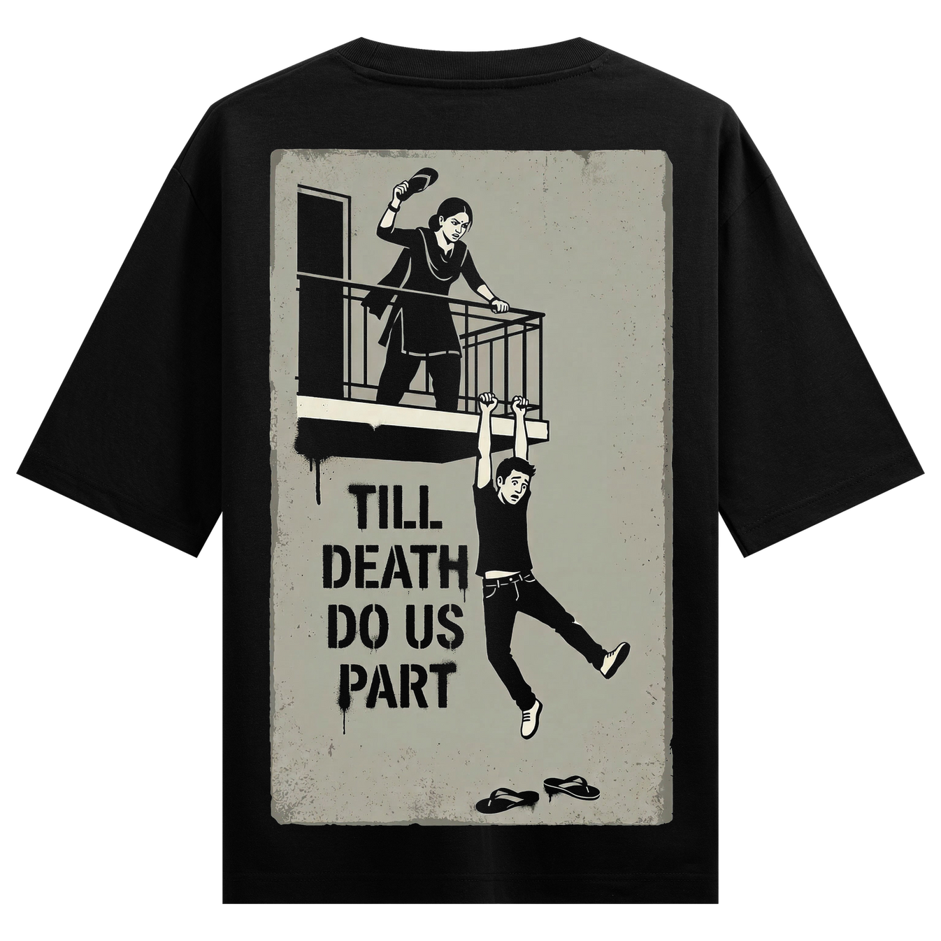 Till Death Oversized T-Shirt by PRDGY — dramatic vintage-style graphic art with bold typography, rebellious design