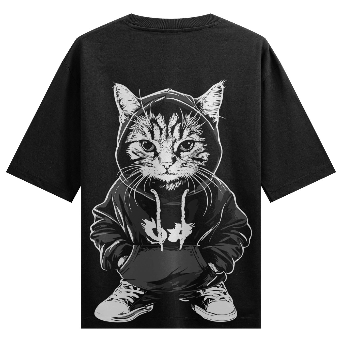 Funny Cat artwork on PRDGY oversized t-shirt