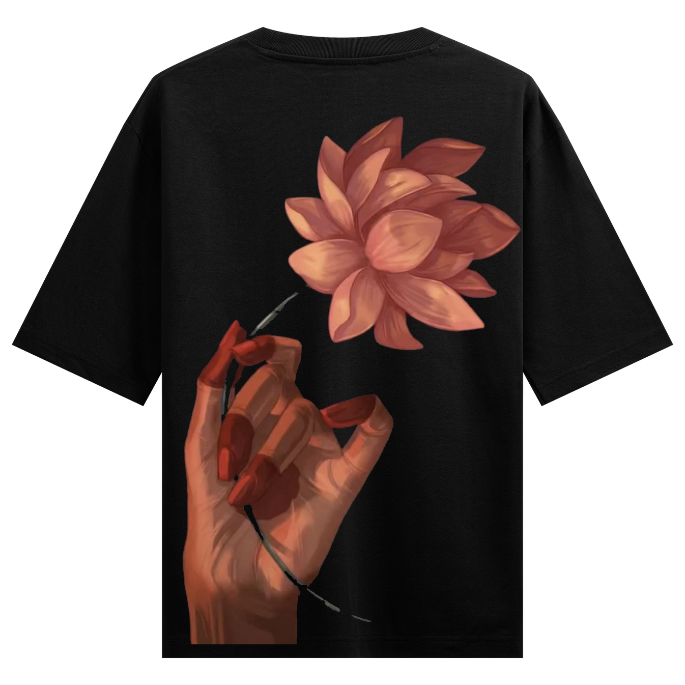 The Way I Hold You Oversized T-Shirt by PRDGY — surreal lotus and hand graphic, spiritual design