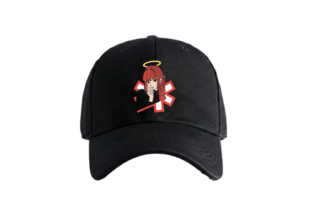 Angelic Asterisk Cap by PRDGY — anime-style woman with halo on asterisk pattern, streetwear design