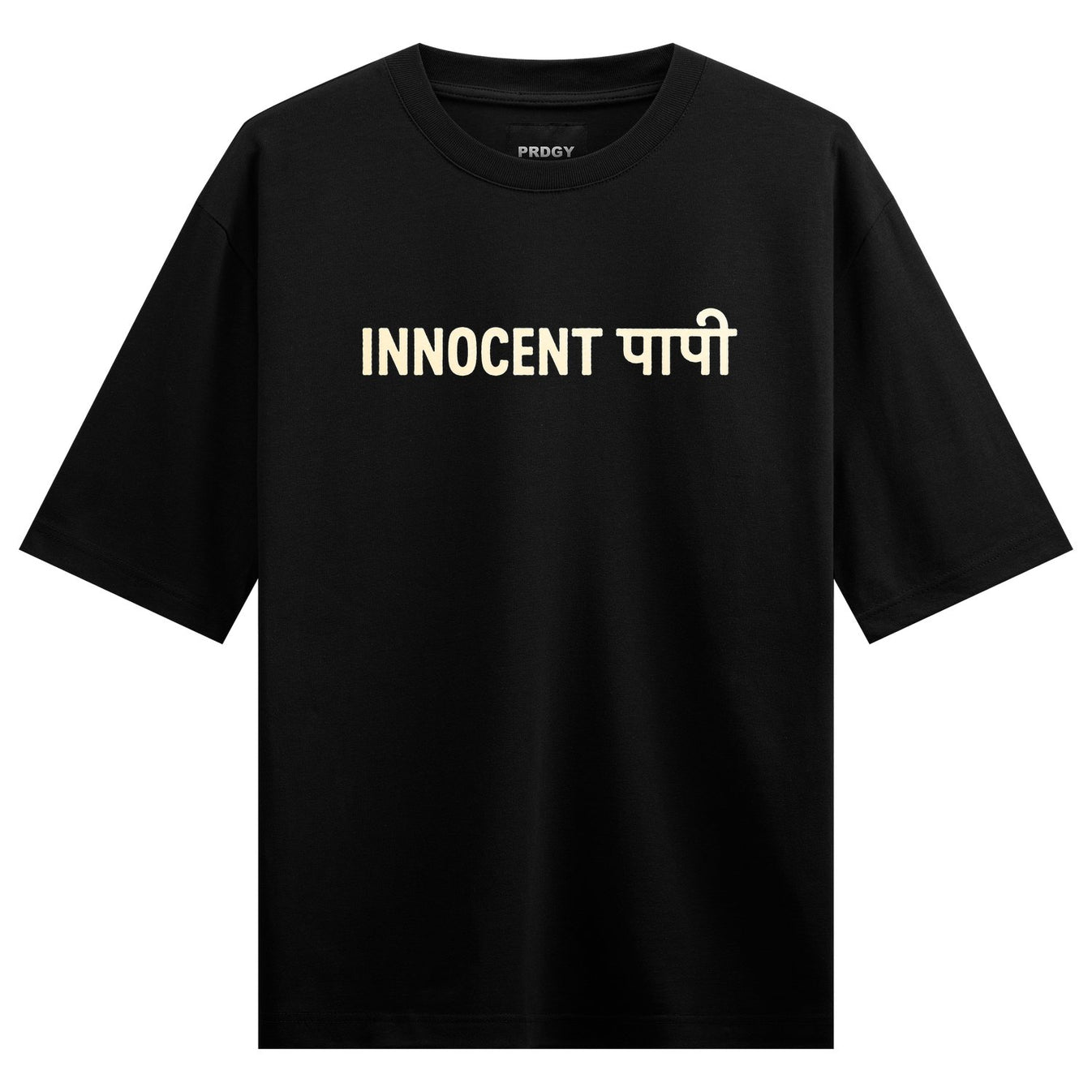 Innocent Insaan artwork on PRDGY oversized t-shirt