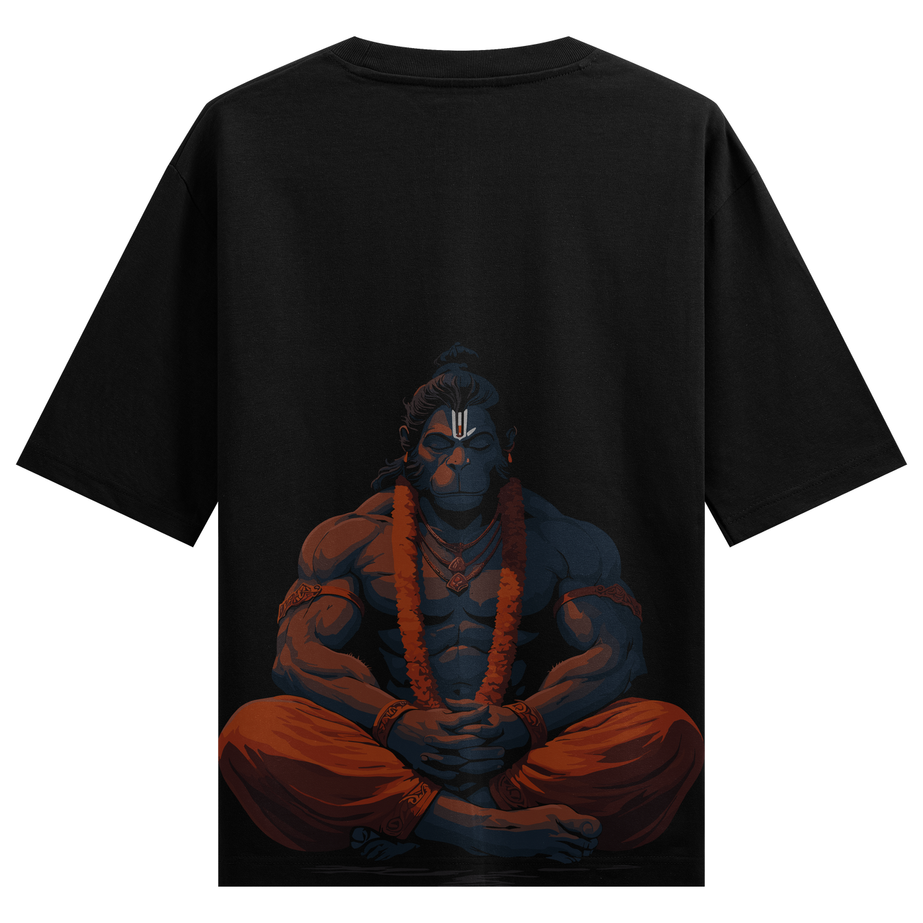 Divine Meditation Oversized T-Shirt by PRDGY — intricate meditation artwork in bold orange and blue tones, spiritual design