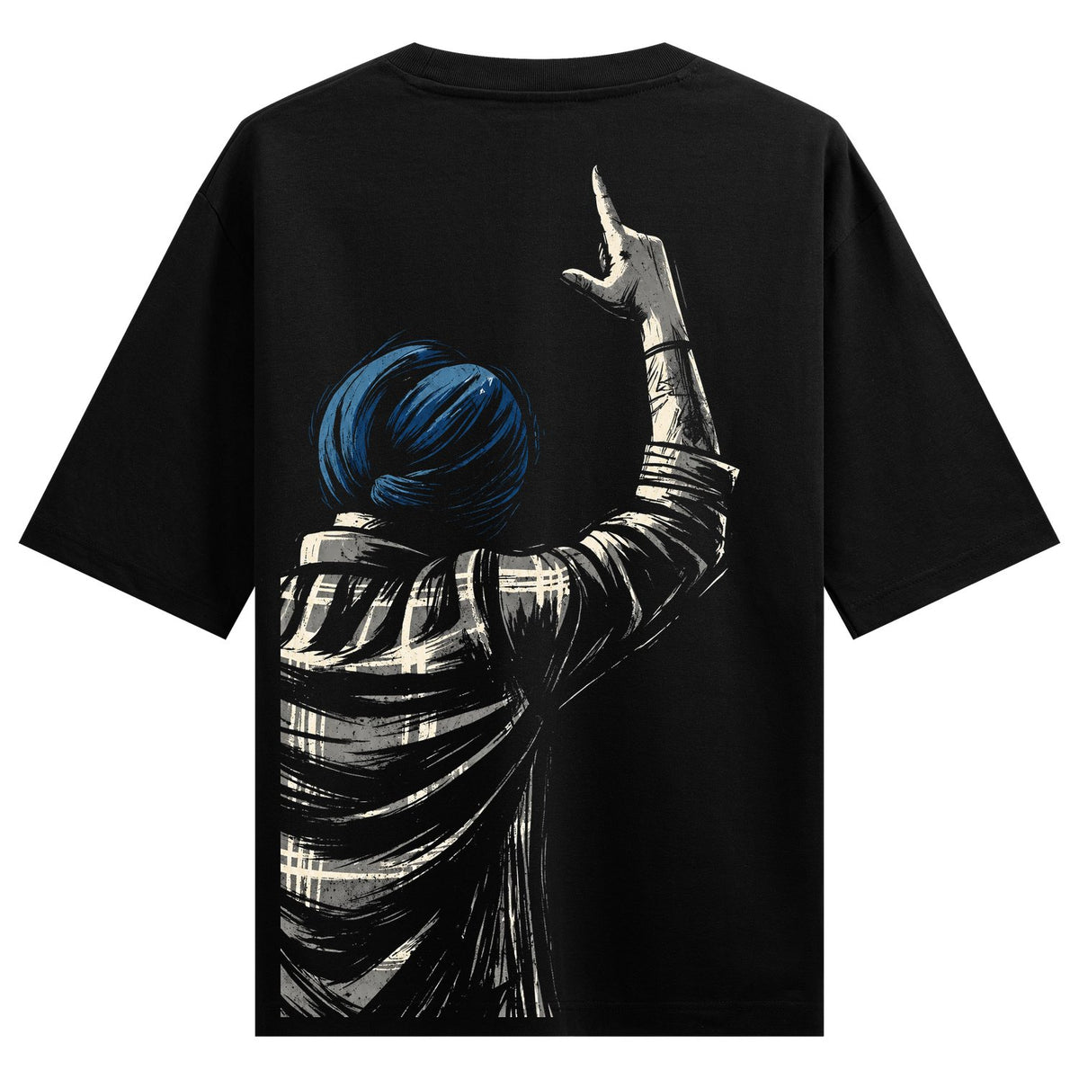 Invincible Oversized T-Shirt by PRDGY — graffiti-style figure in a blue turban, streetwear design