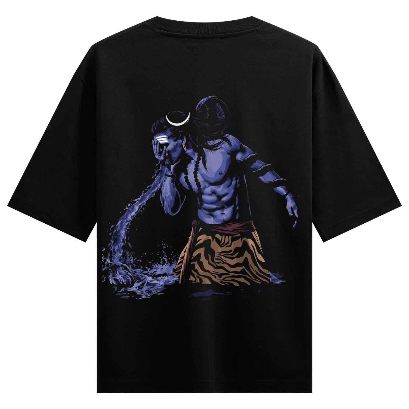 Vishwarakshak Bholenath Oversized T-Shirt by PRDGY — striking portrayal of Shiva with snake and crescent moon, spiritual