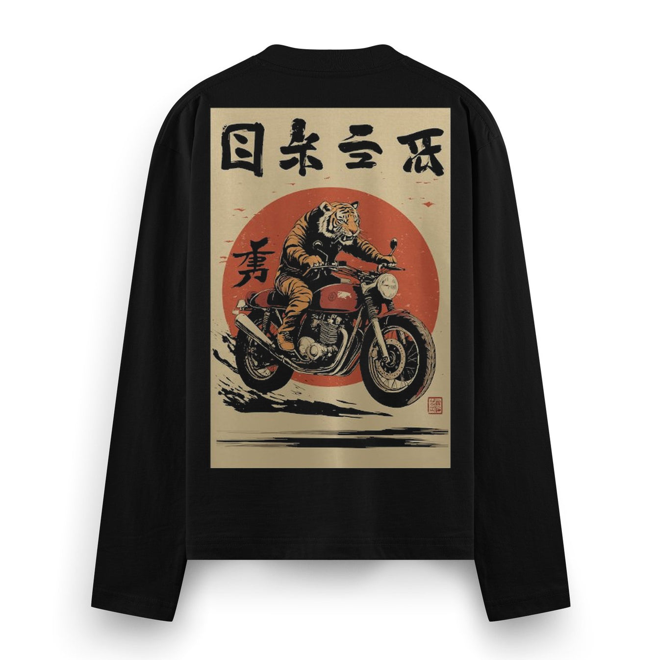 GT Full Sleeve Full Sleeve T-Shirt by PRDGY — fierce tiger riding a vintage motorcycle against a rising sun, streetwear