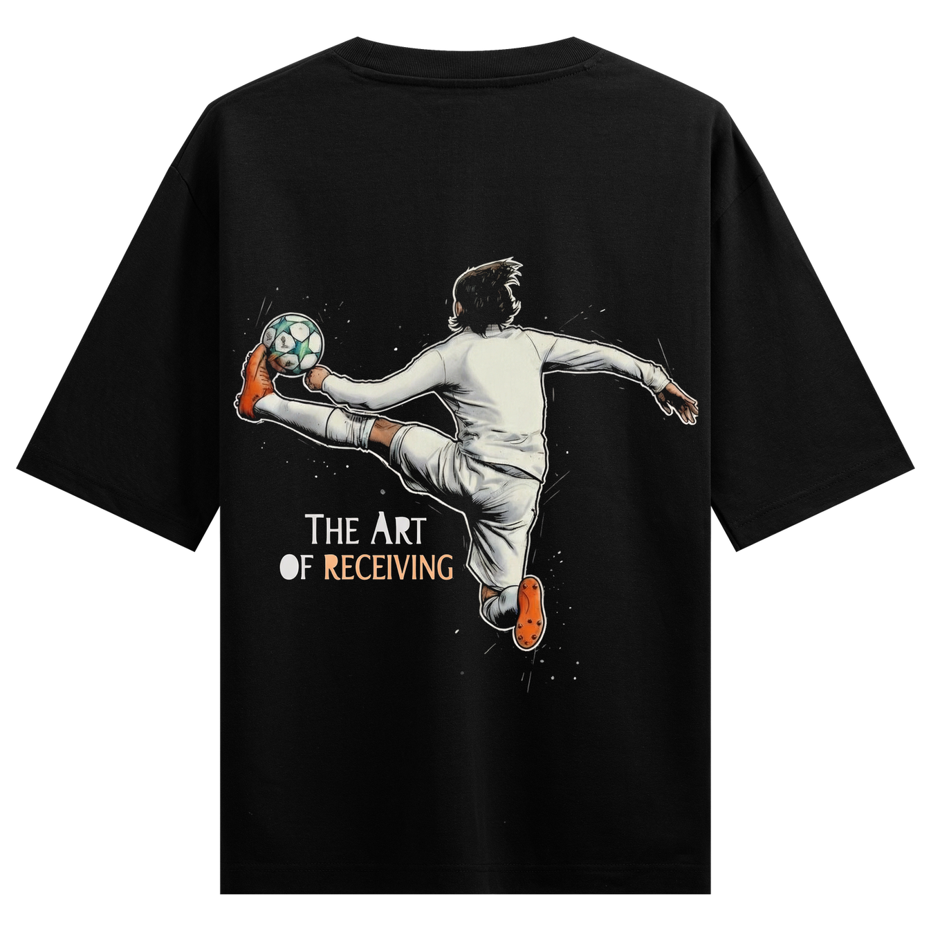 Art Of Receiving Oversized T-Shirt by PRDGY — player receiving a soccer ball, streetwear design