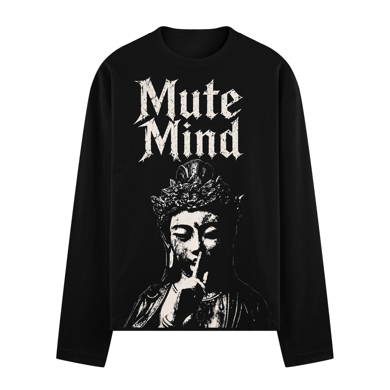 Mute Mind Full Sleeve T-Shirt by PRDGY — serene Buddha figure with a finger to its lips, spiritual design