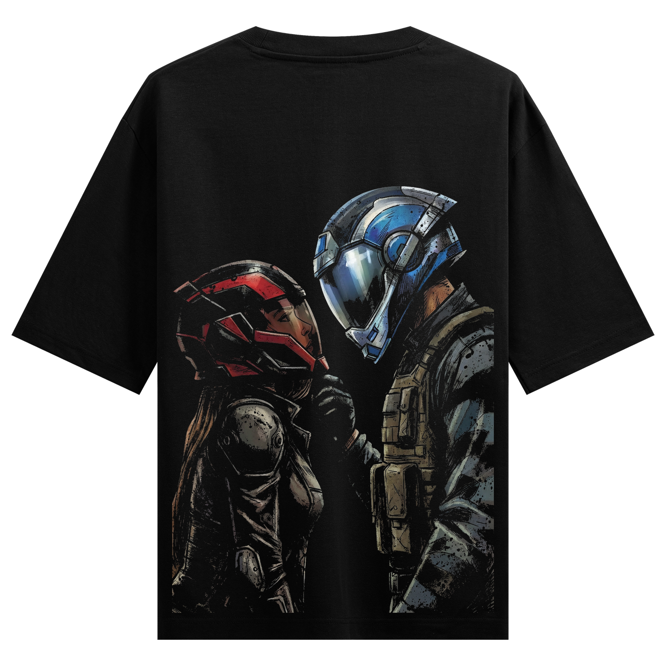 Sci-fi Couple artwork on PRDGY oversized t-shirt