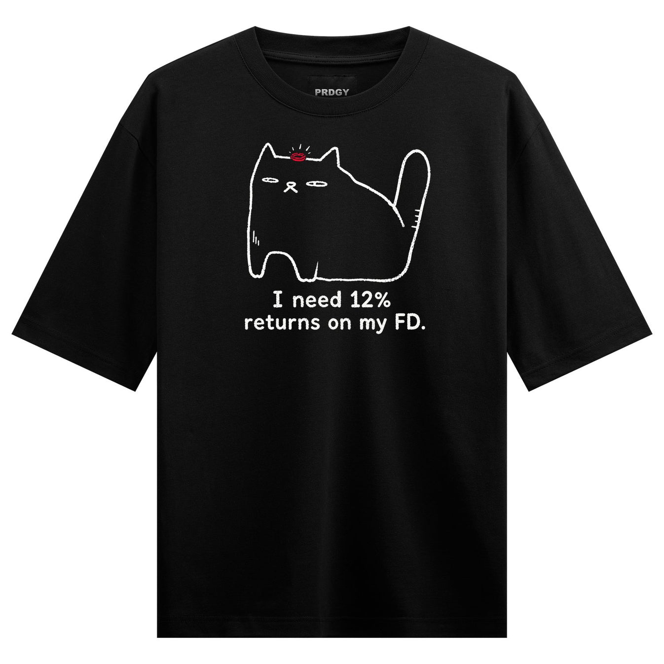 Feline Finance T-Shirt by PRDGY — minimalist cat design with finance theme, funny design