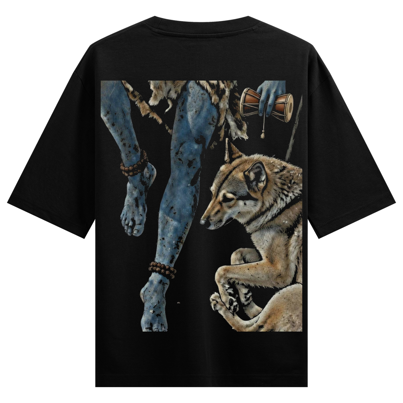 Shiva And Wolf Oversized T-Shirt by PRDGY — artwork of Lord Shiva with a wolf, spiritual design
