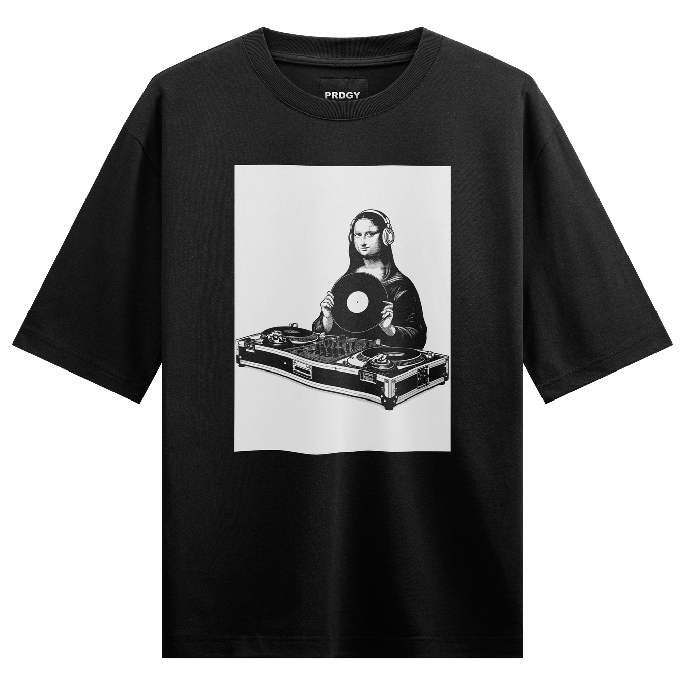 Mona Lisa DJ artwork on PRDGY oversized t-shirt