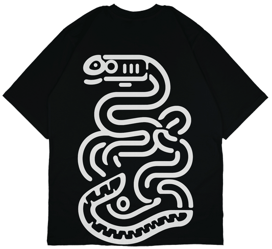 Doodle Snake Back Print Oversized T-shirt - PRDGY
