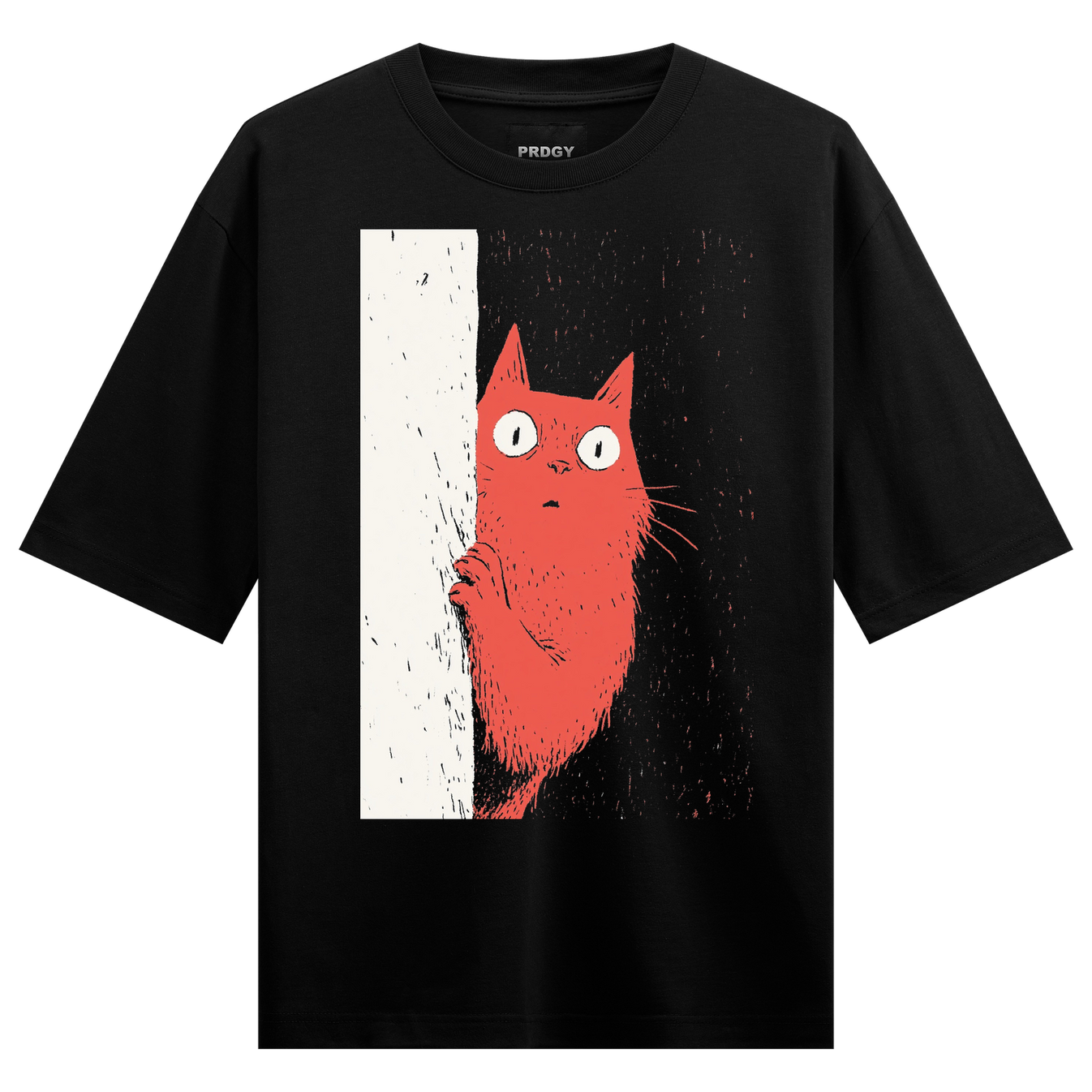 Watching You T-Shirt by PRDGY — startled red cat graphic, streetwear design