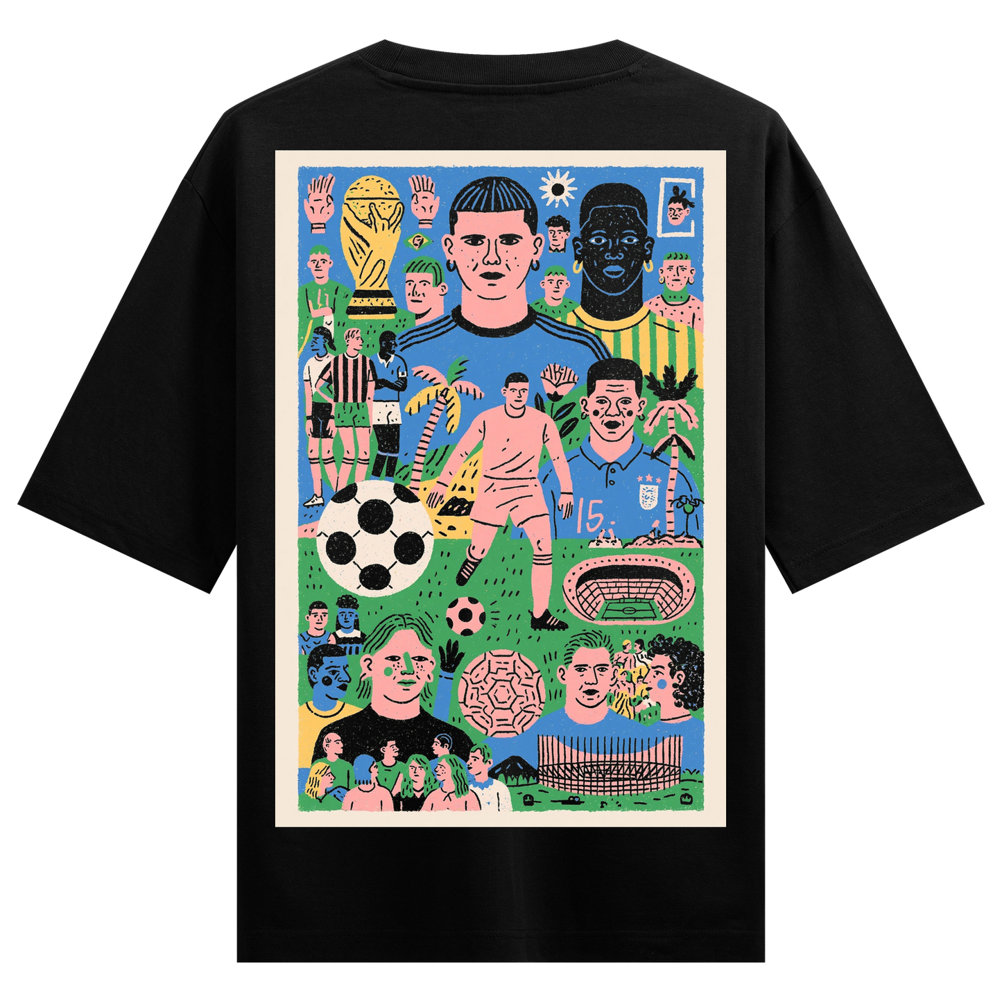 Goal Digger T-Shirt by PRDGY — vibrant collage of football legends and trophies, sports art design.