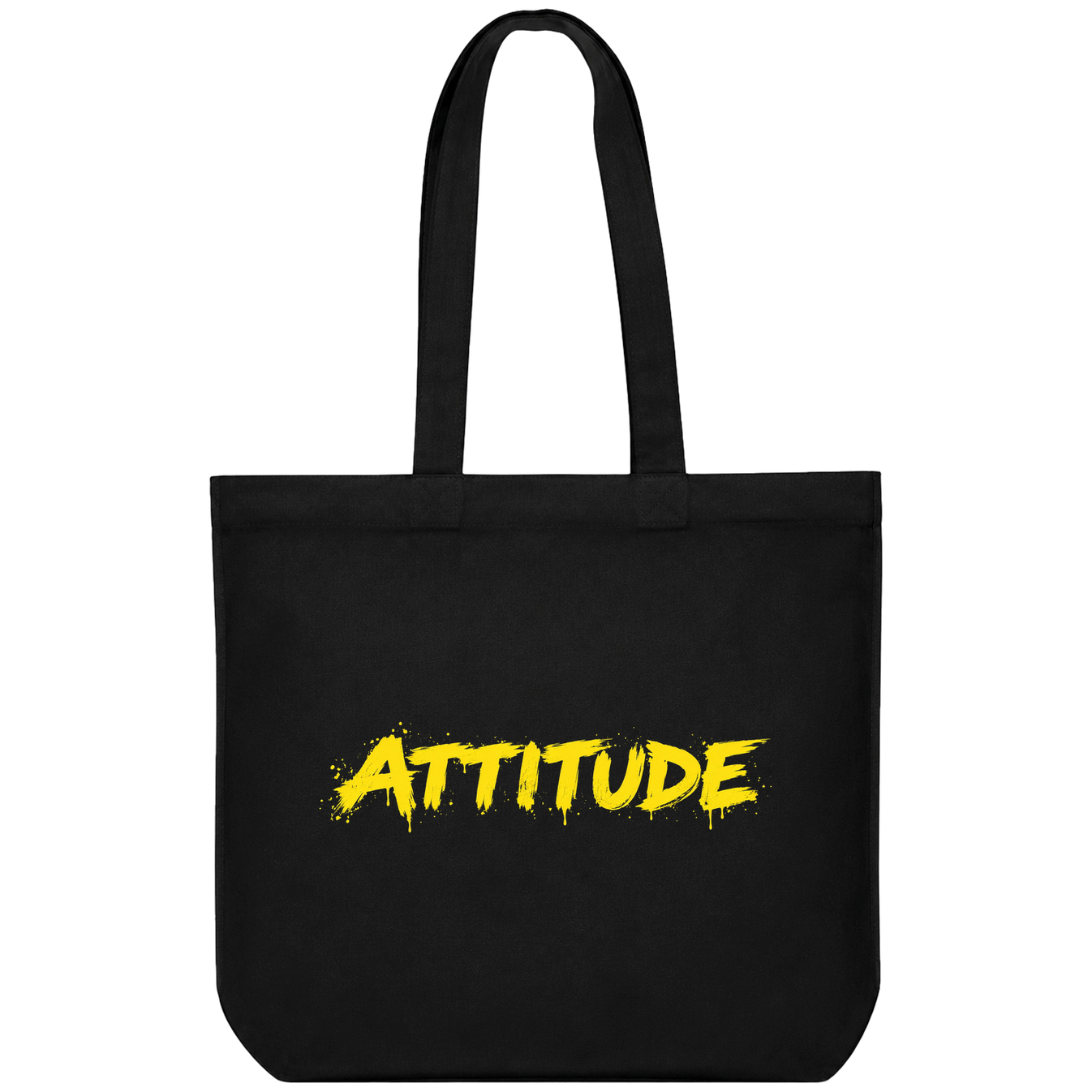 A black t-shirt features the brand name PRDGY above the word ATTITUDE in bold distressed yellow brush stroke typography on...