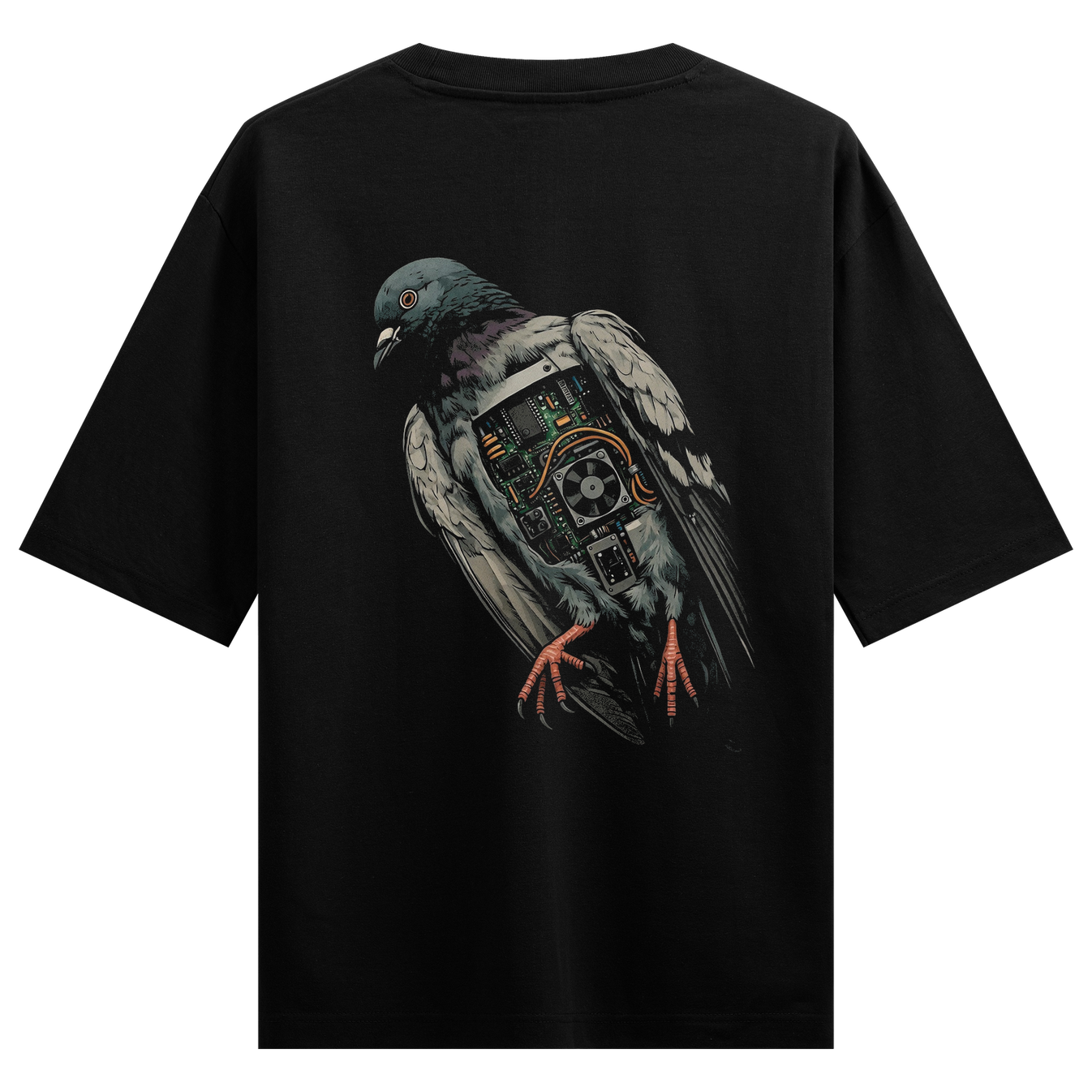Hack Failed Oversized T-Shirt by PRDGY — pigeon with circuitry design, streetwear design