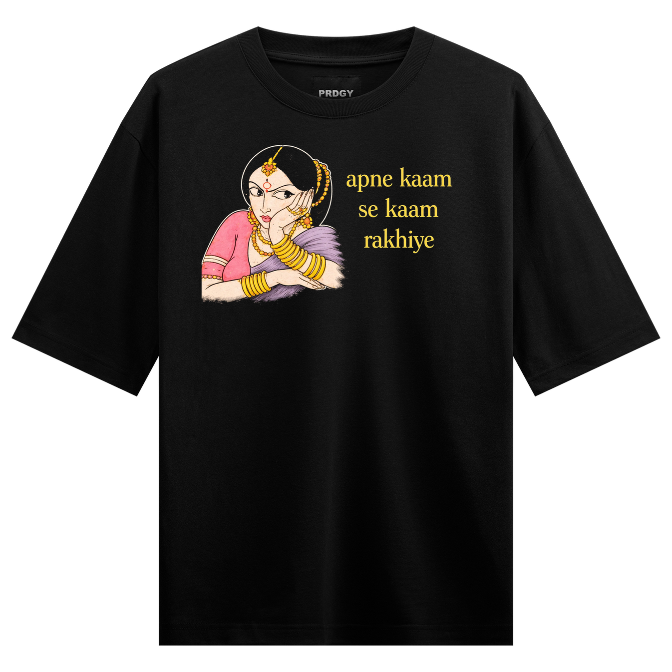 Apna Kaam Oversized T-Shirt by PRDGY — bold female warrior graphic with motivational typography, hindi design