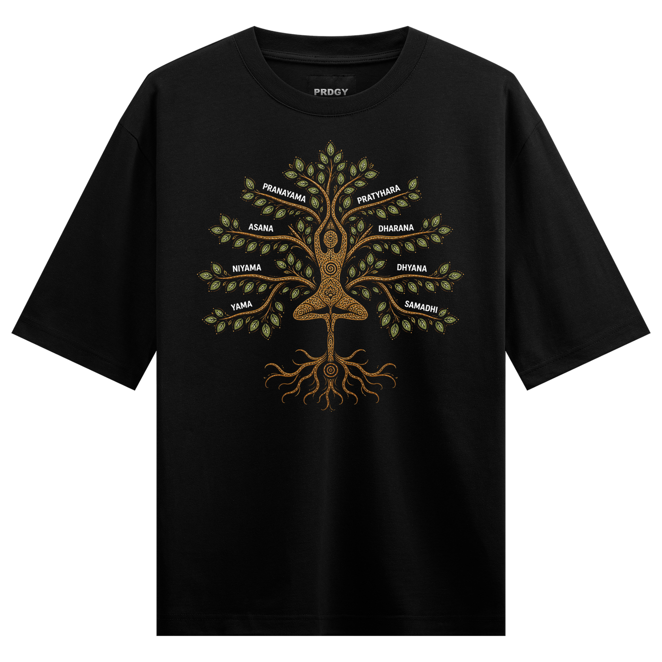 Ashtanga T-Shirt by PRDGY — bold front print depicting the eight limbs of yoga, spiritual design