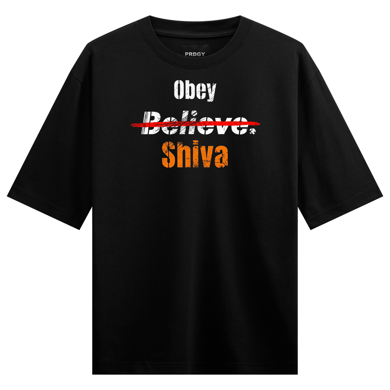 Obey Shiva Oversized T-Shirt by PRDGY — bold front print of Lord Shiva, mahadev design