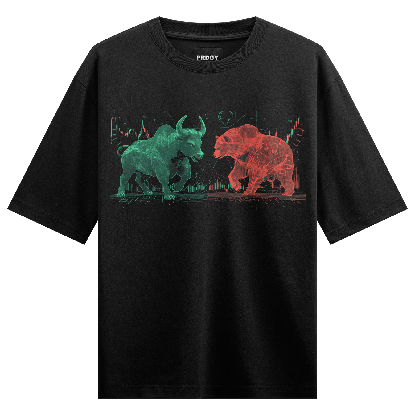 Bull And Bear artwork on PRDGY oversized t-shirt