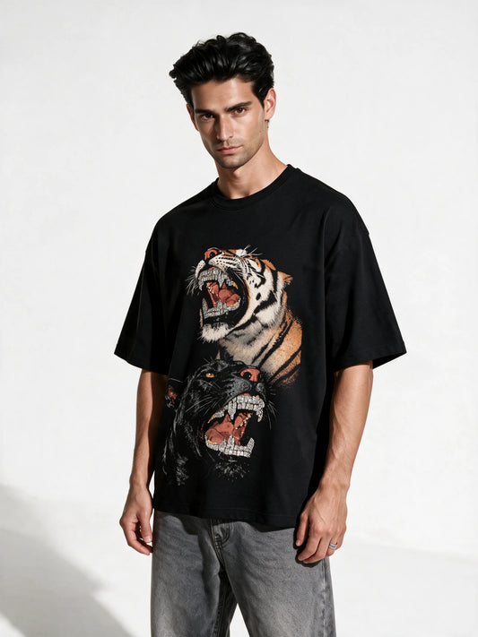PRDGY Fierce Roar Oversized T-shirt — front-print T-shirt on model