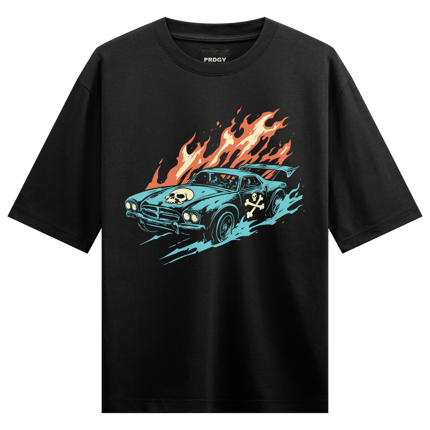 Prdgy Fiery Drive Front Print Oversized T-Shirt - PRDGY