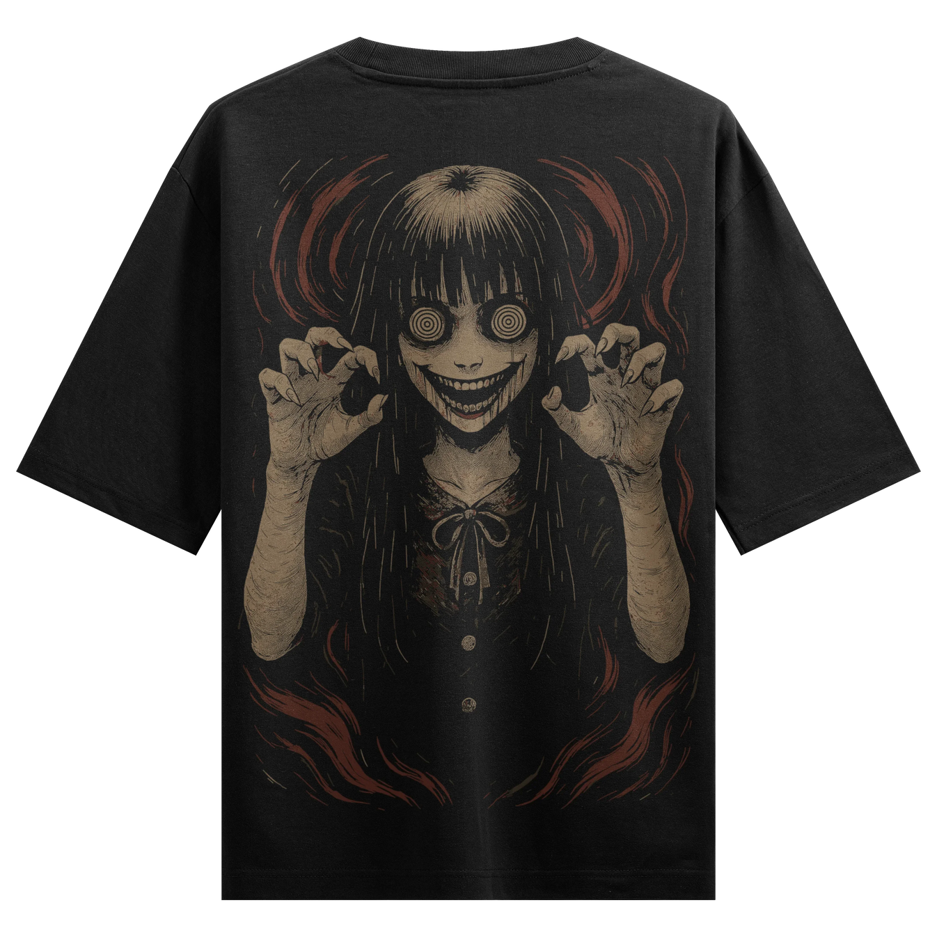Creepy Girl artwork on PRDGY oversized t-shirt