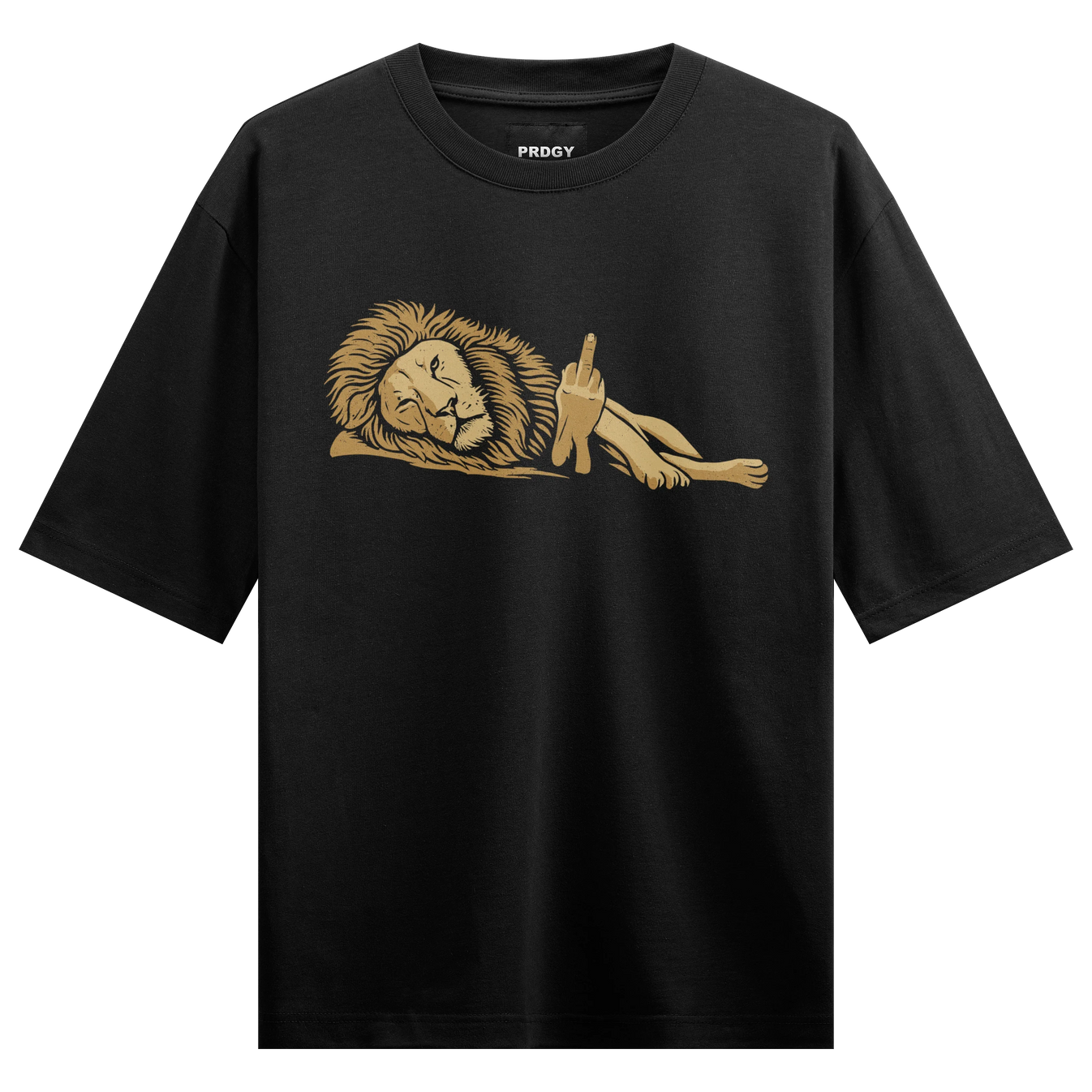 Lion artwork on PRDGY oversized t-shirt
