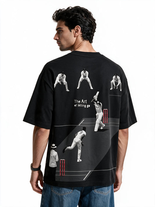 PRDGY Jaane de Oversized T-Shirt — back-print T-shirt on model
