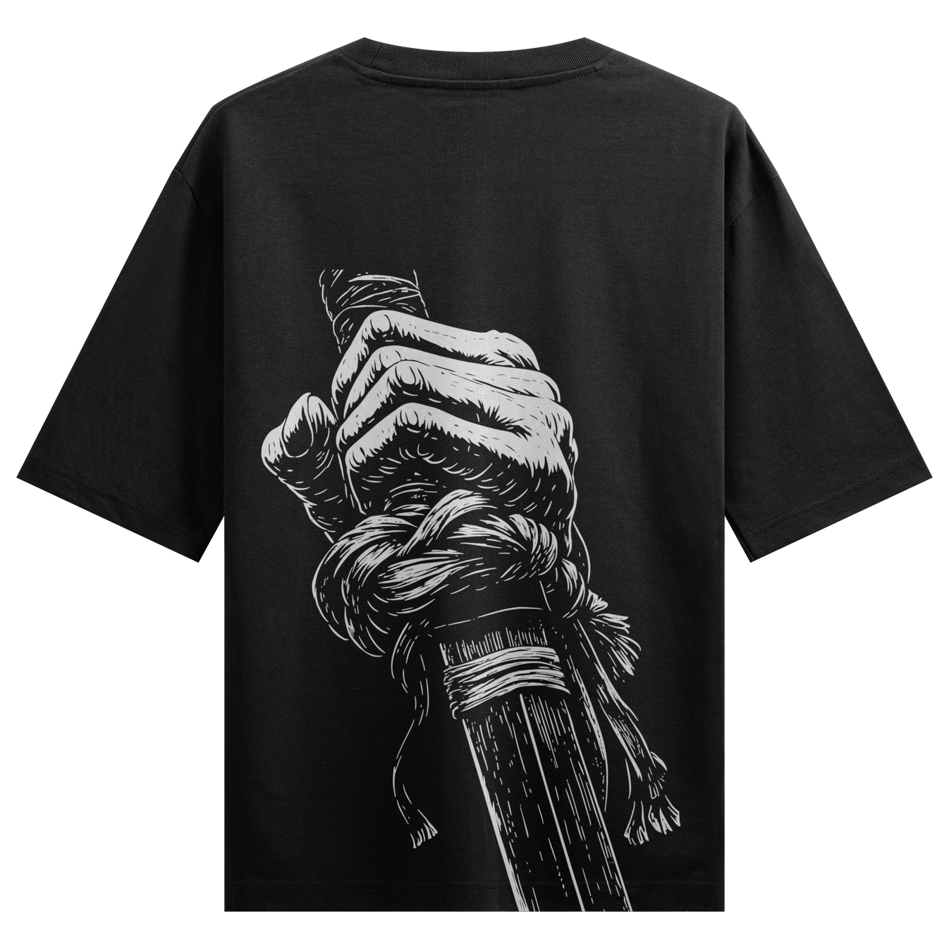 Hand Holding Torch artwork on PRDGY oversized t-shirt