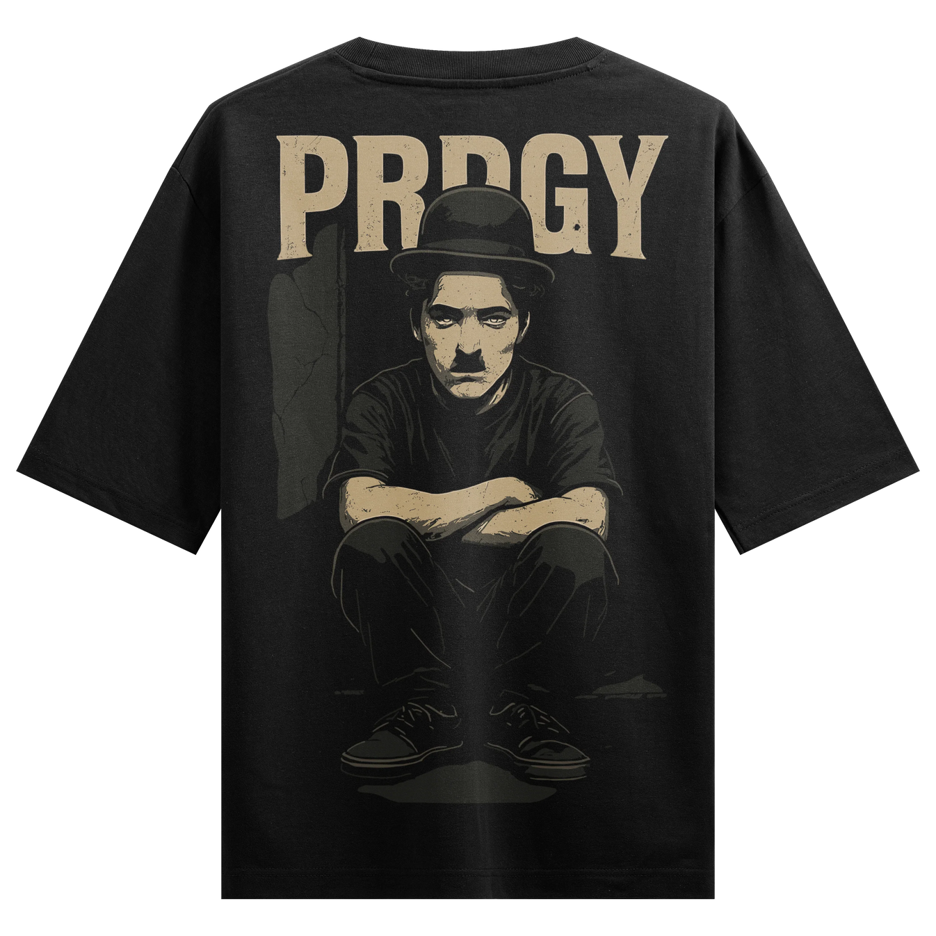 Charlie Chaplin artwork on PRDGY oversized t-shirt