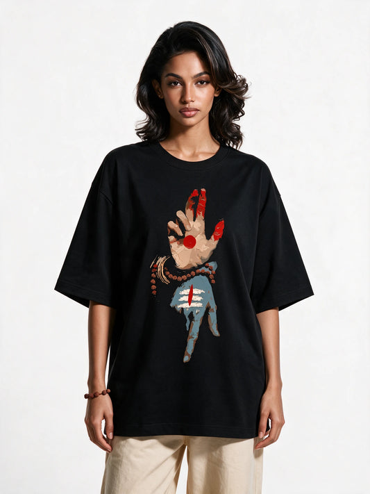 Nataraj Mudra Oversized T-Shirt — front view on model