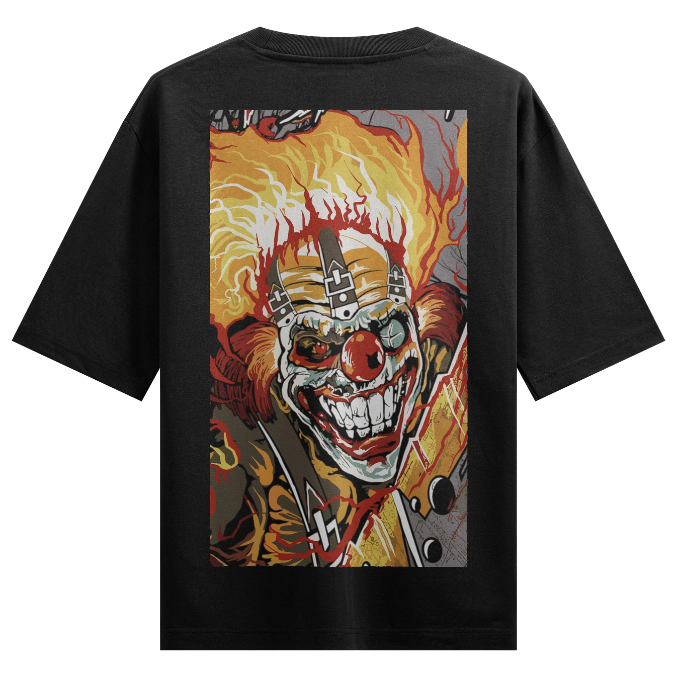 Scary Clown artwork on PRDGY oversized t-shirt
