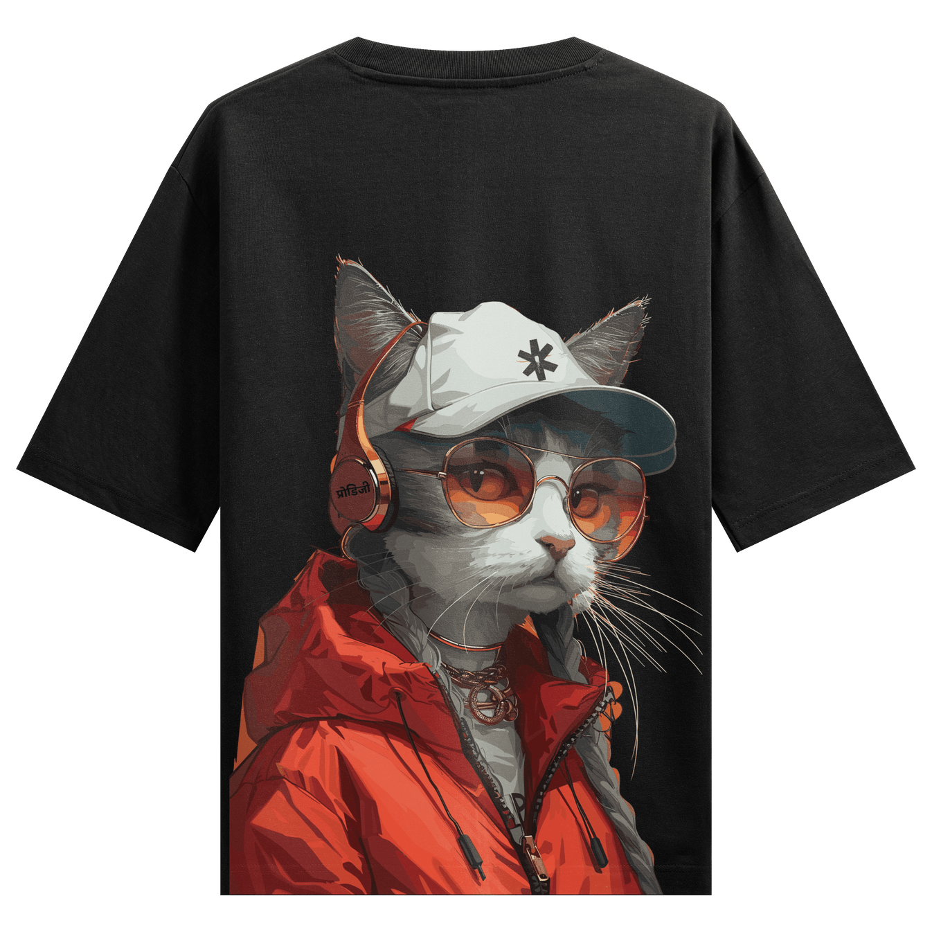 Rapper Billa Back Print T-Shirt by PRDGY — back print of a rapper cat, streetwear design