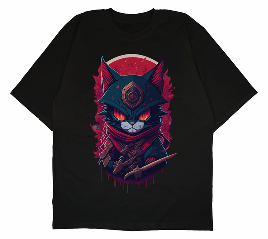 PRDGY Samurai Cat Oversized T-Shirt - PRDGY