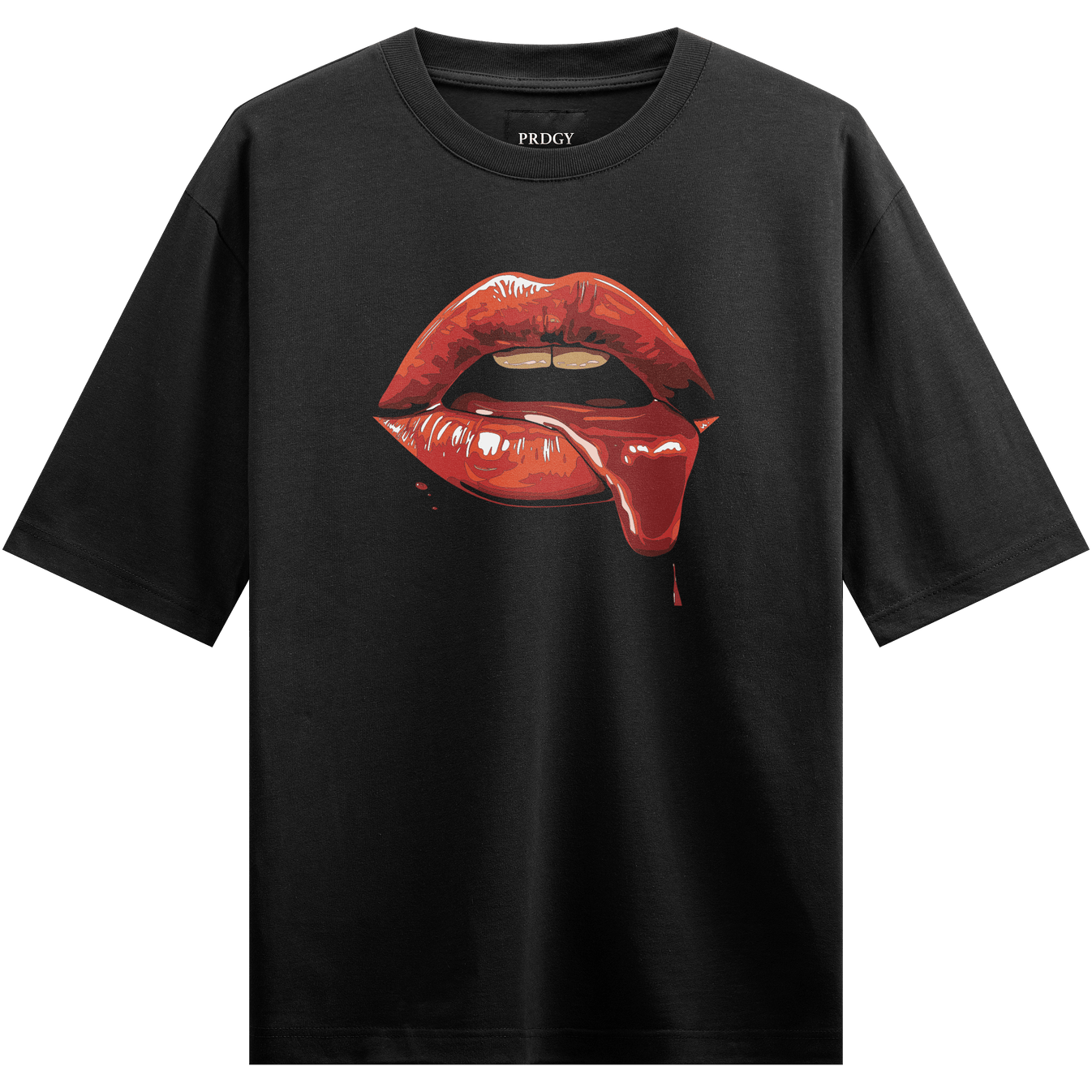Seductive Lip Oversized T-Shirt by PRDGY — alluring kiss artwork, streetwear design