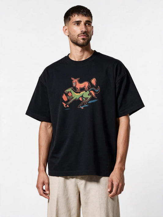 PRDGY Majnu Art Oversized T-Shirt — front model view