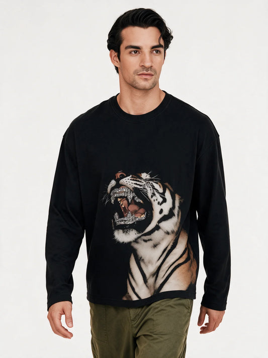 Roaring Beast Oversized Full Sleeve T-Shirt — front model view