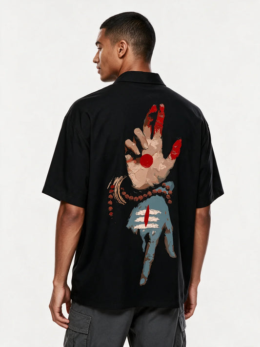 Nataraj Mudra Oversized Collar Shirt — back model view