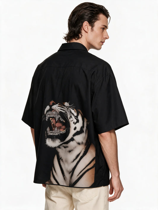 Roaring Beast Oversized Collar Shirt — back model view