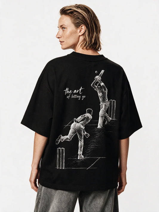 PRDGY Art of Letting Go Oversized T-shirt — back model view