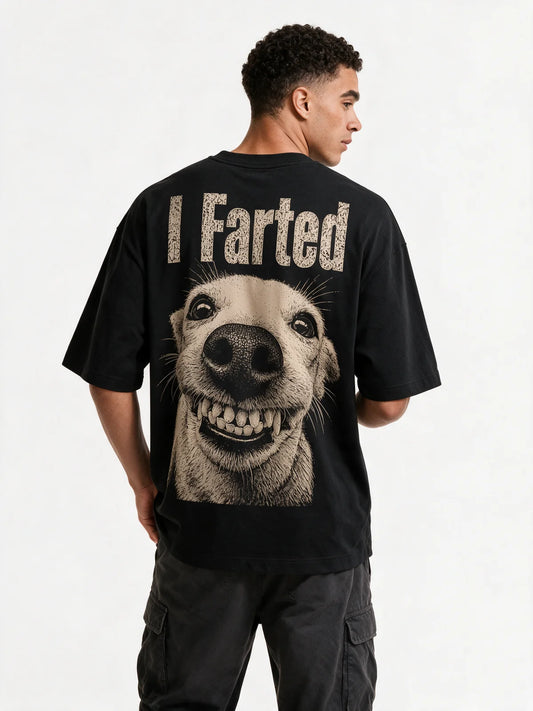 PRDGY Fart Back Oversized T-shirt — back model view