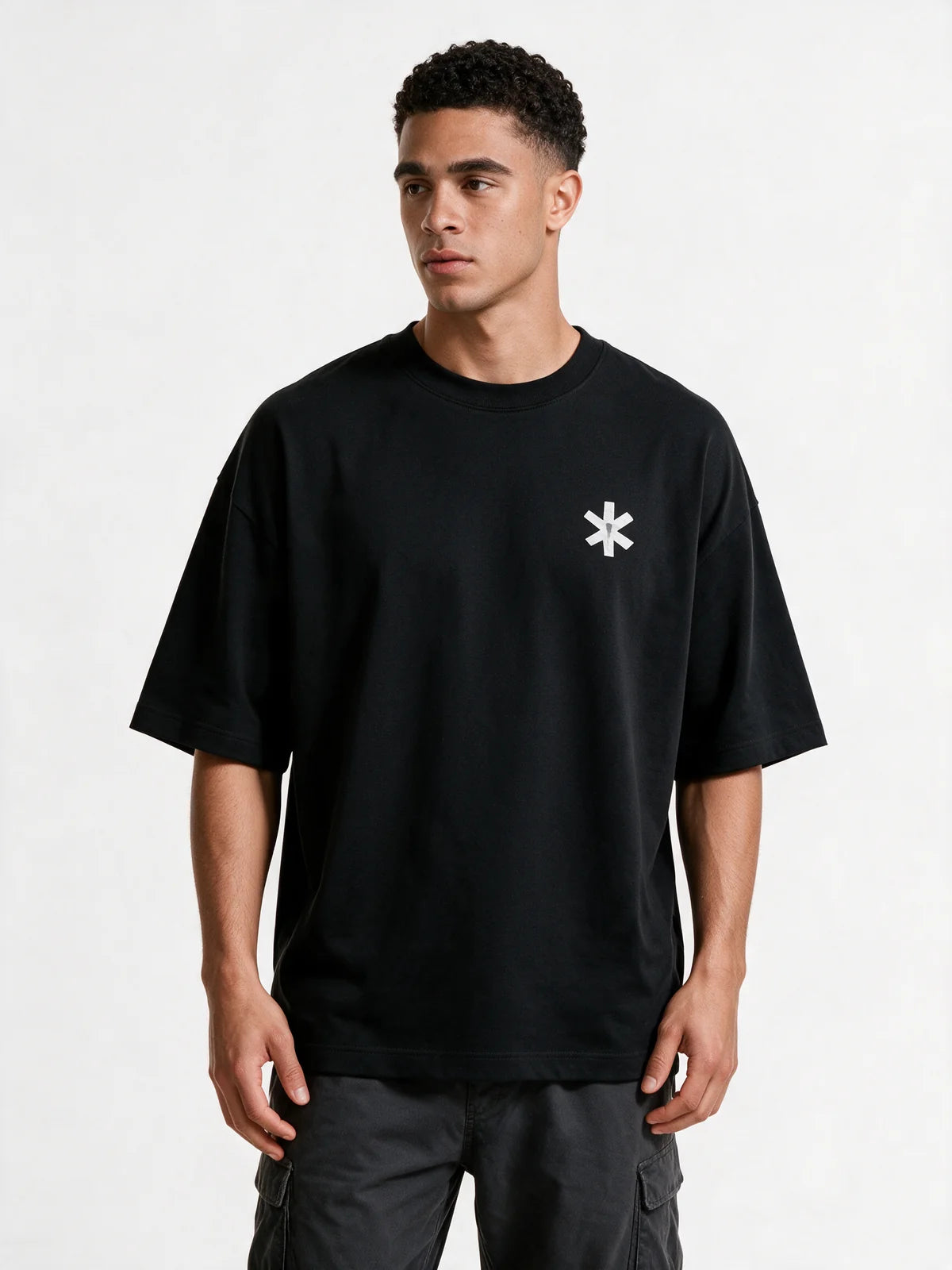 PRDGY Fart Back Oversized T-shirt — opposite-side model view