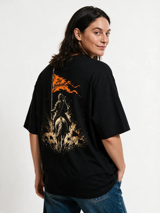 PRDGY Jai Bhawani Warrior Oversized T-shirt — back model view